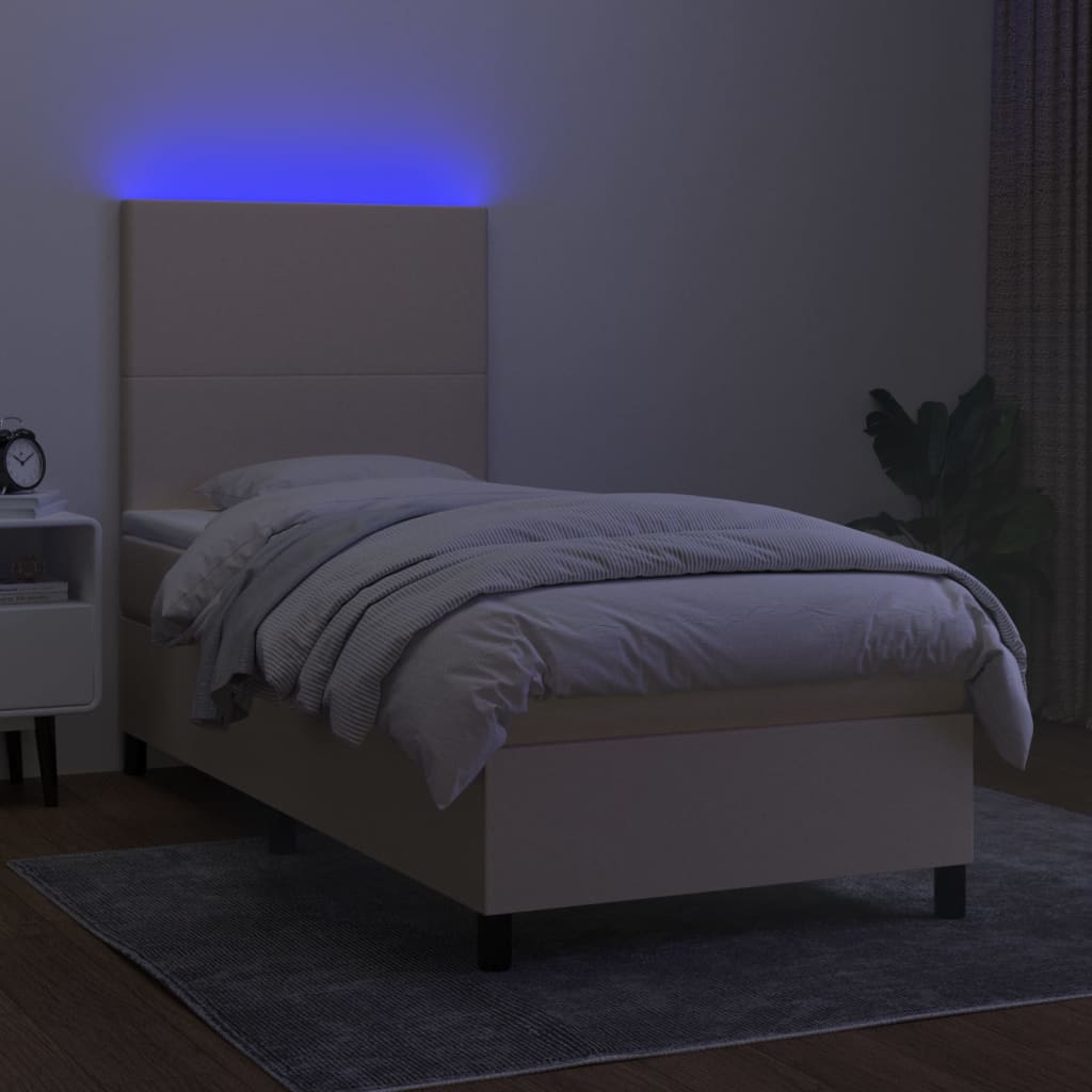 Boxspring met matras en LED stof crèmekleurig 90x190 cm