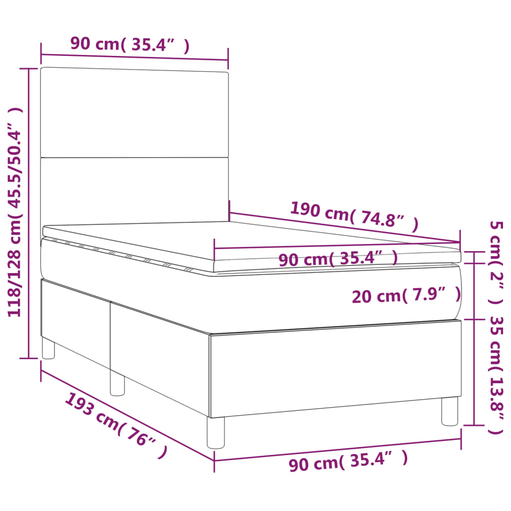 Boxspring met matras en LED stof crèmekleurig 90x190 cm