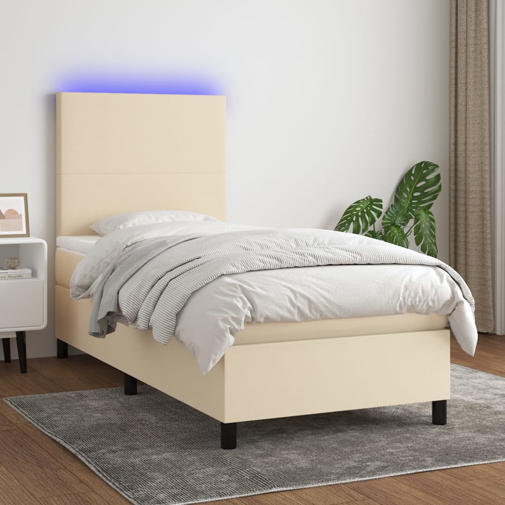 Boxspring met matras en LED stof crèmekleurig 90x190 cm