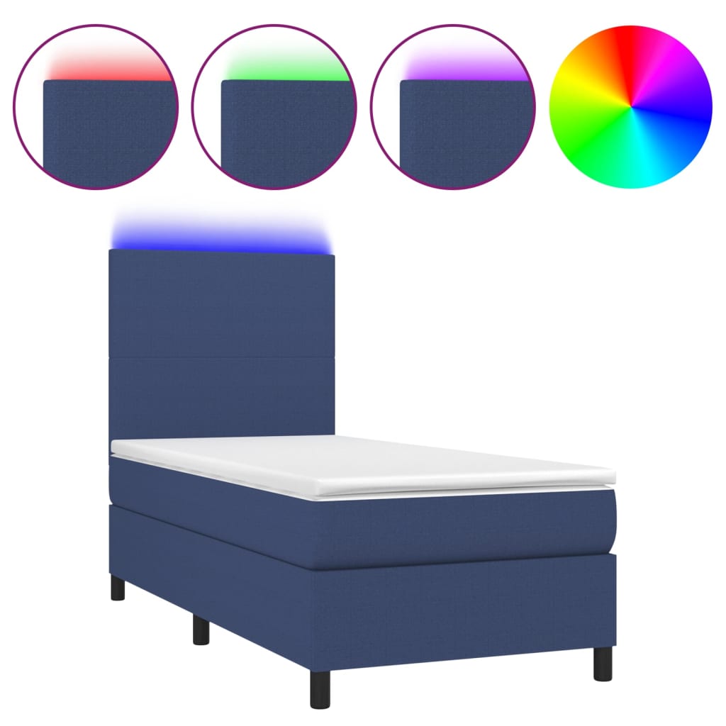 Boxspring met matras en LED stof blauw 90x190 cm Bedden & bedframes | Creëer jouw Trendy Thuis | Gratis bezorgd & Retour | Trendy.nl