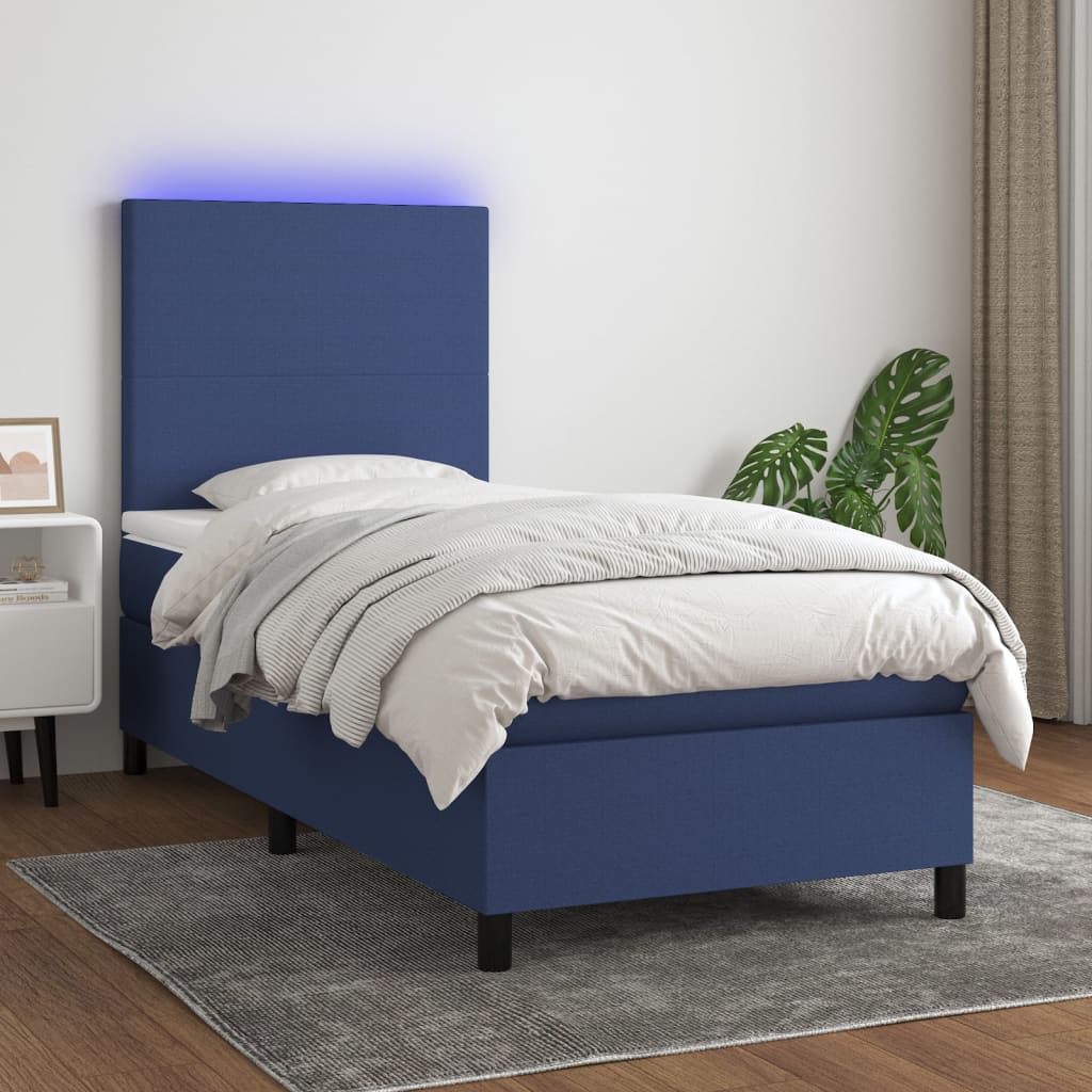 Boxspring met matras en LED stof blauw 90x190 cm Bedden & bedframes | Creëer jouw Trendy Thuis | Gratis bezorgd & Retour | Trendy.nl