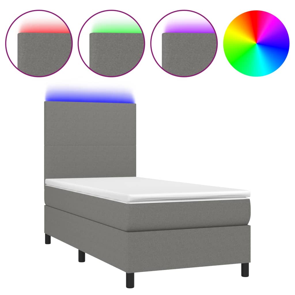 Boxspring met matras en LED stof donkergrijs 90x200 cm Bedden & bedframes | Creëer jouw Trendy Thuis | Gratis bezorgd & Retour | Trendy.nl