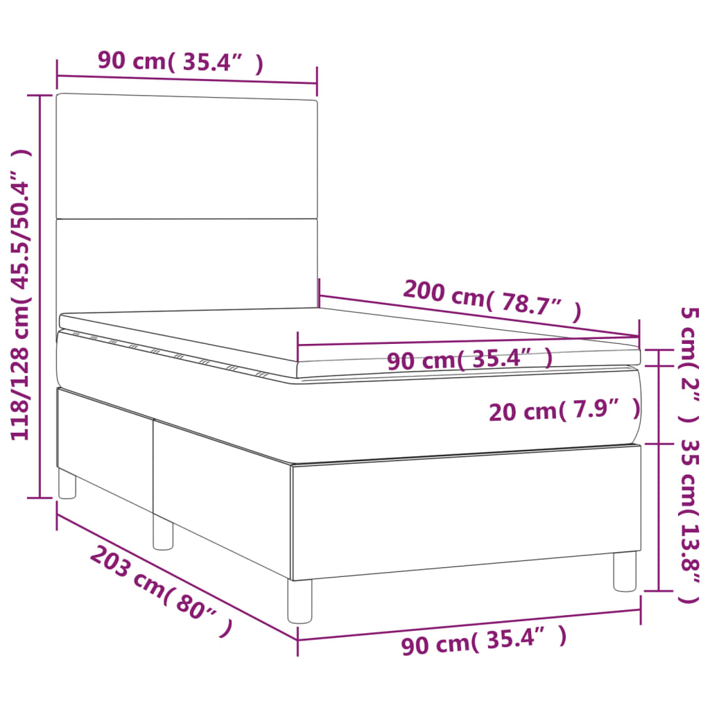 Boxspring met matras en LED stof zwart 90x200 cm Bedden & bedframes | Creëer jouw Trendy Thuis | Gratis bezorgd & Retour | Trendy.nl