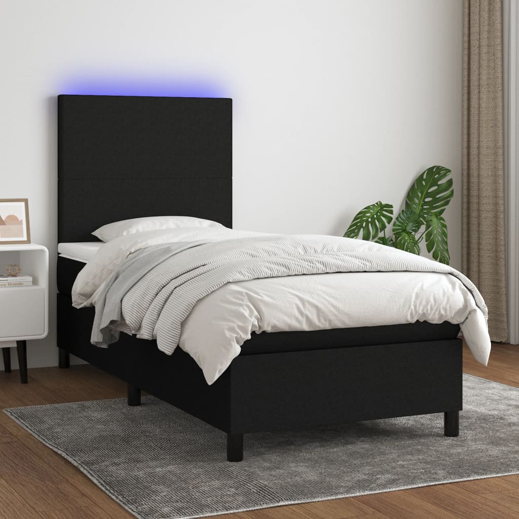 Boxspring met matras en LED stof zwart 90x200 cm Bedden & bedframes | Creëer jouw Trendy Thuis | Gratis bezorgd & Retour | Trendy.nl