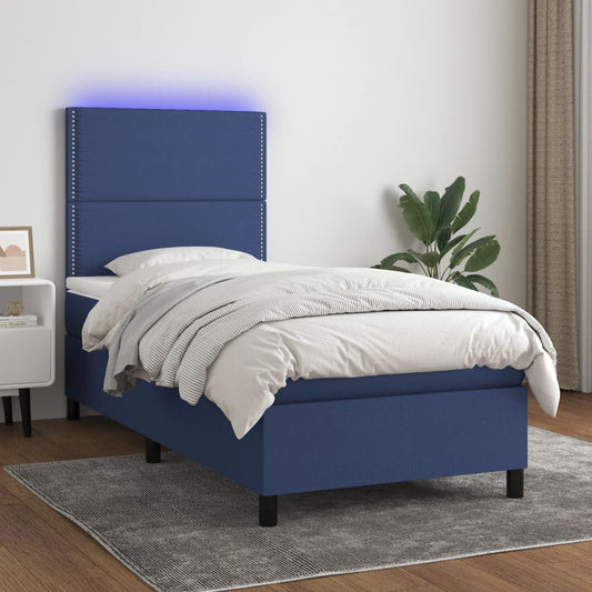 Boxspring met matras en LED stof blauw 90x190 cm Bedden & bedframes | Creëer jouw Trendy Thuis | Gratis bezorgd & Retour | Trendy.nl