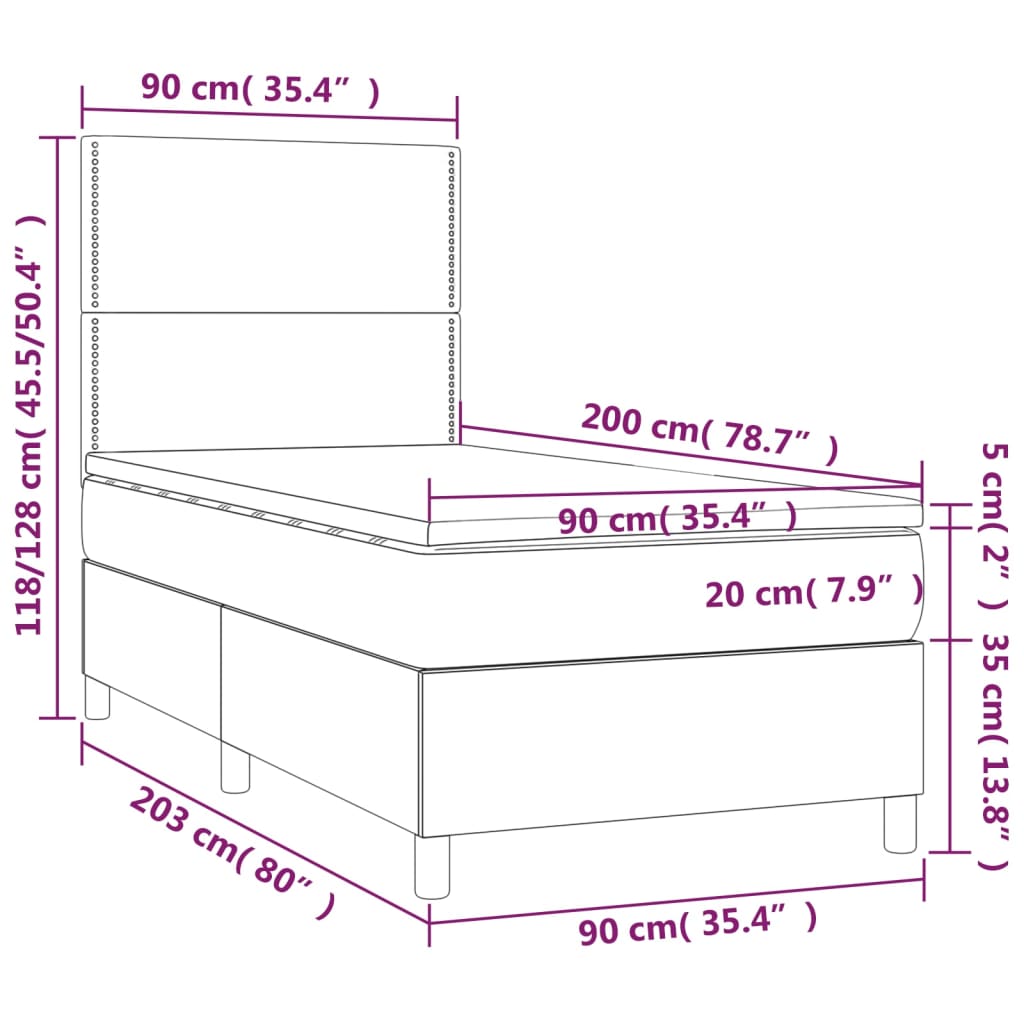 Boxspring met matras en LED stof donkergrijs 90x200 cm Bedden & bedframes | Creëer jouw Trendy Thuis | Gratis bezorgd & Retour | Trendy.nl