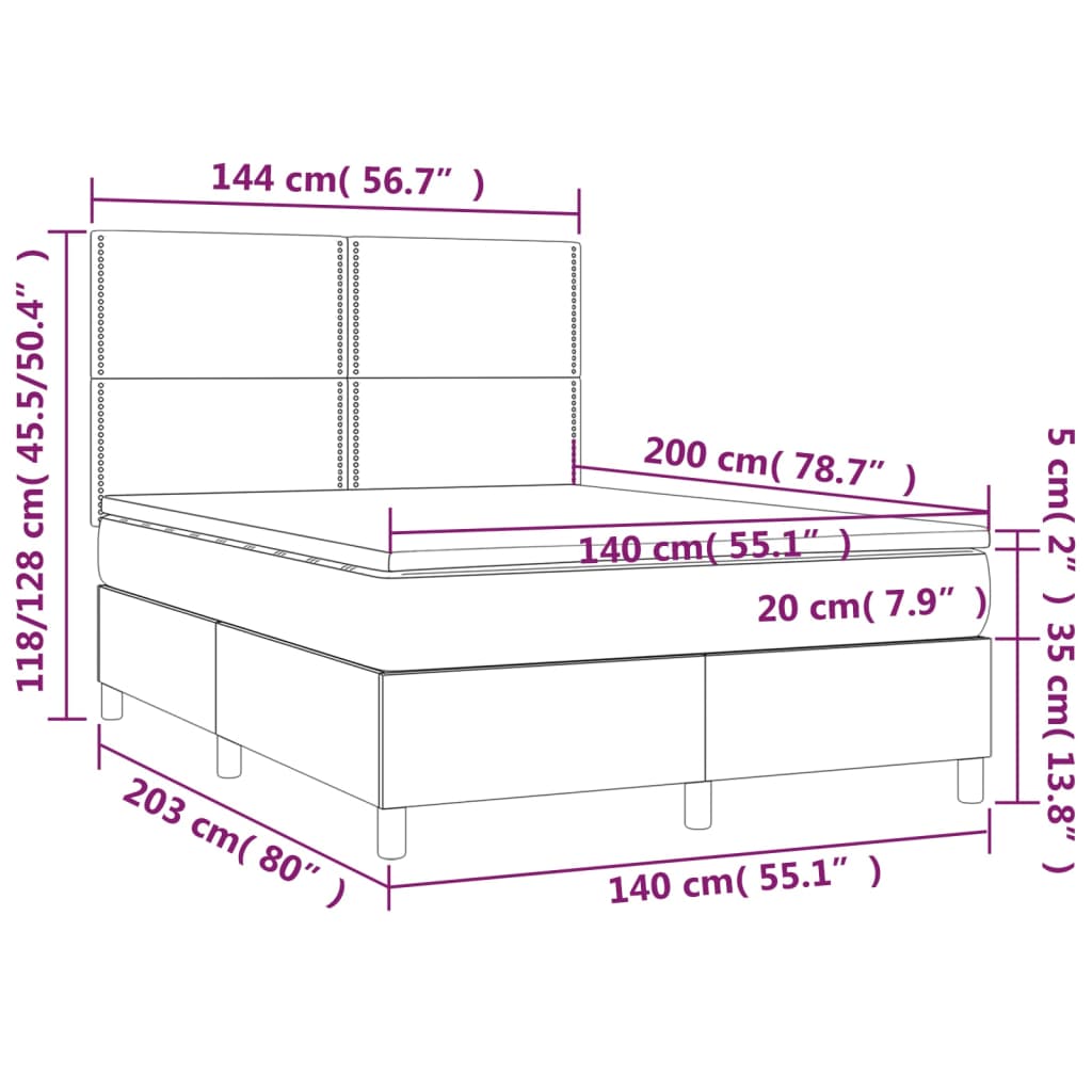 Boxspring met matras en LED stof donkerbruin 140x200 cm