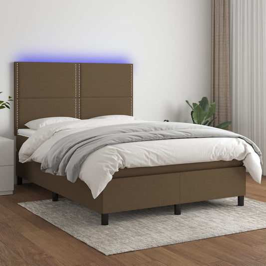 Boxspring met matras en LED stof donkerbruin 140x200 cm