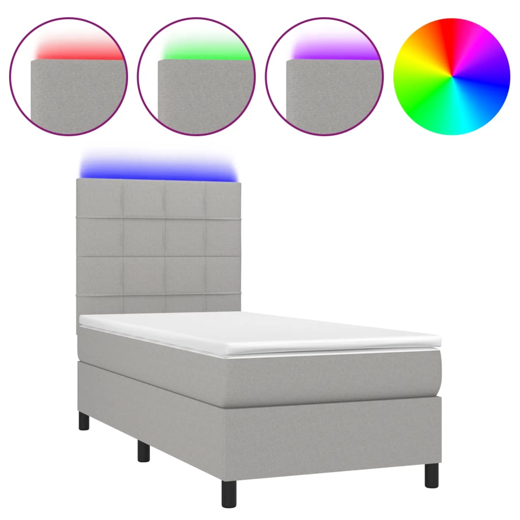 Boxspring met matras en LED stof lichtgrijs 90x190 cm Bedden & bedframes | Creëer jouw Trendy Thuis | Gratis bezorgd & Retour | Trendy.nl