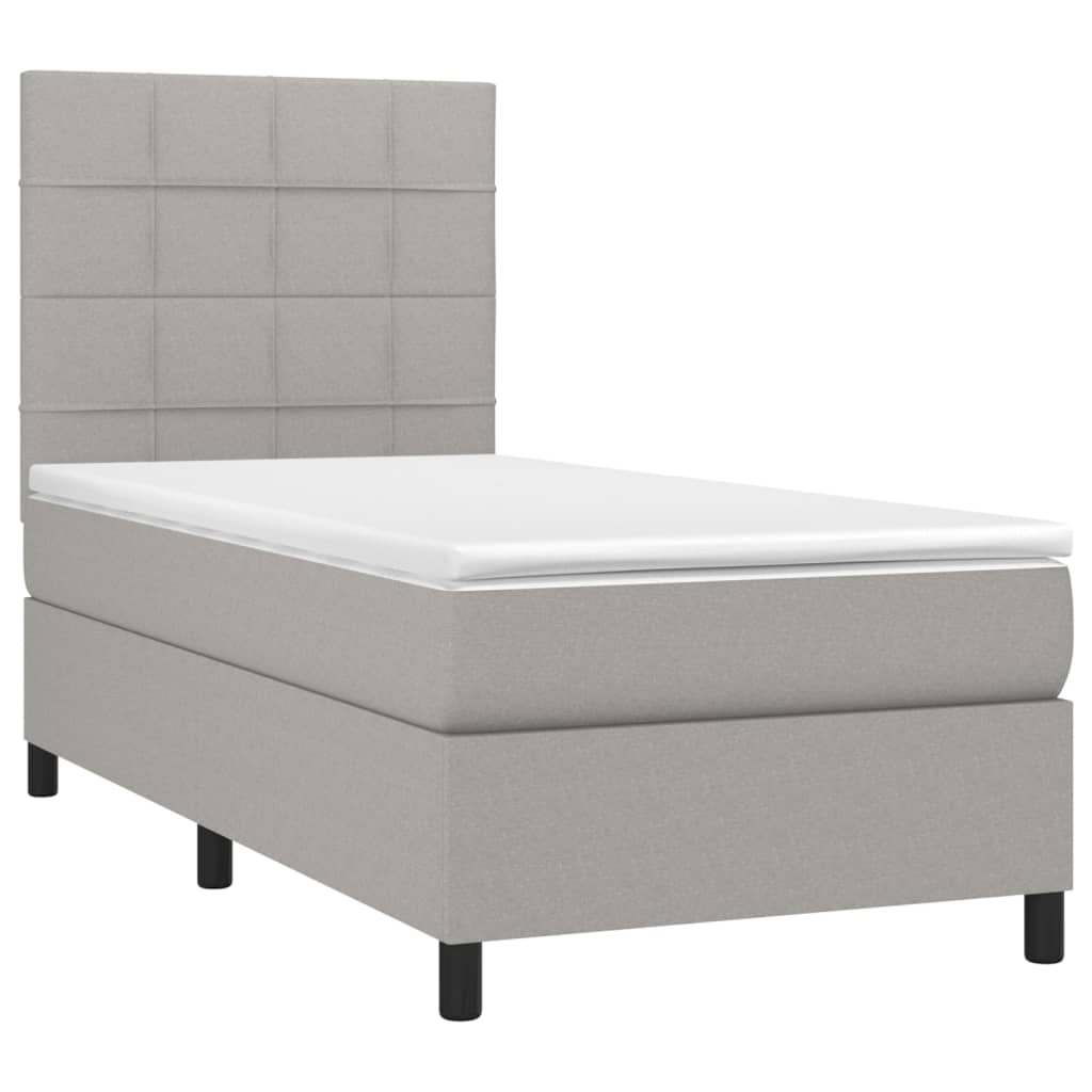 Boxspring met matras en LED stof lichtgrijs 90x190 cm Bedden & bedframes | Creëer jouw Trendy Thuis | Gratis bezorgd & Retour | Trendy.nl