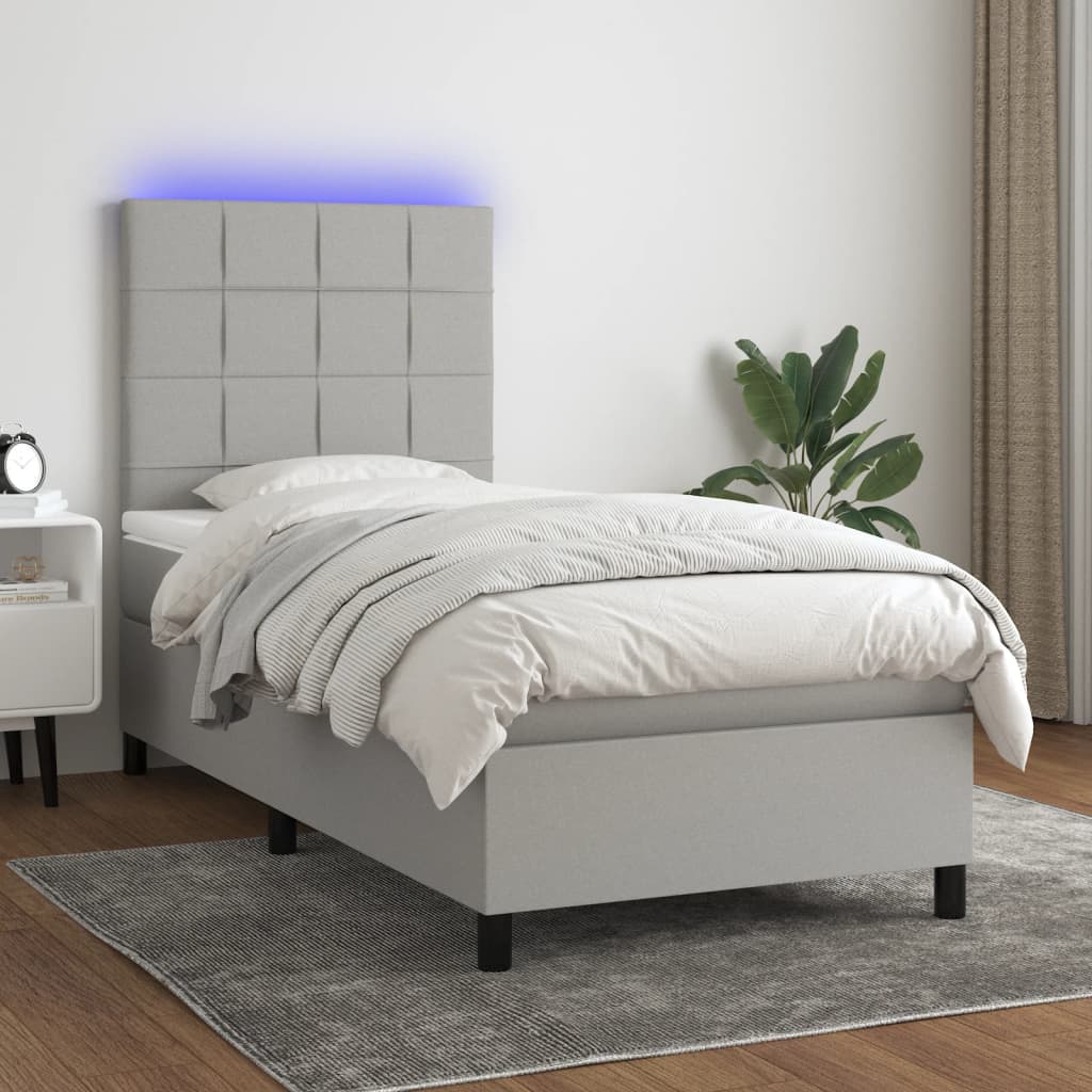 Boxspring met matras en LED stof lichtgrijs 90x190 cm Bedden & bedframes | Creëer jouw Trendy Thuis | Gratis bezorgd & Retour | Trendy.nl