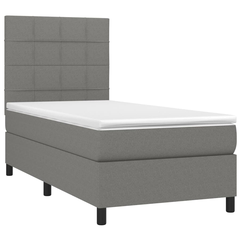 Boxspring met matras en LED stof donkergrijs 90x190 cm Bedden & bedframes | Creëer jouw Trendy Thuis | Gratis bezorgd & Retour | Trendy.nl