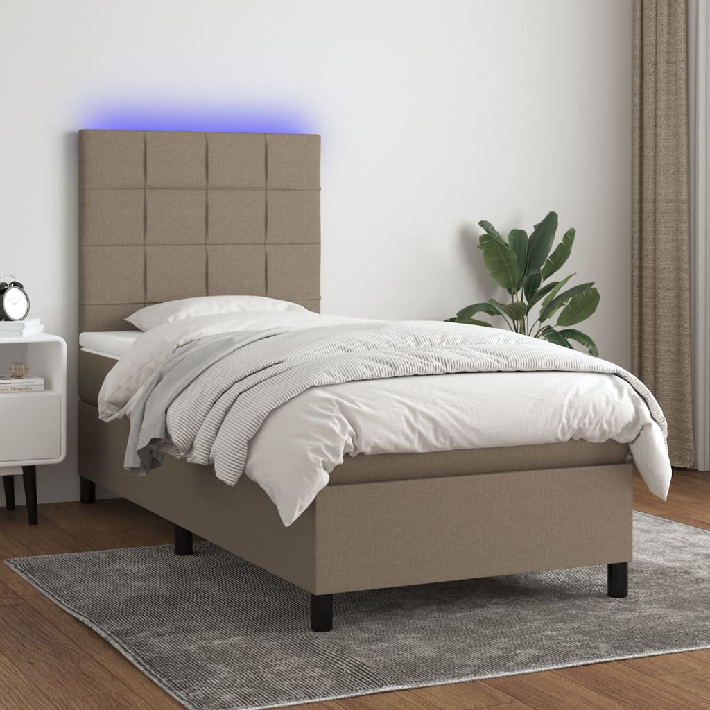 Boxspring met matras en LED stof taupe 90x190 cm