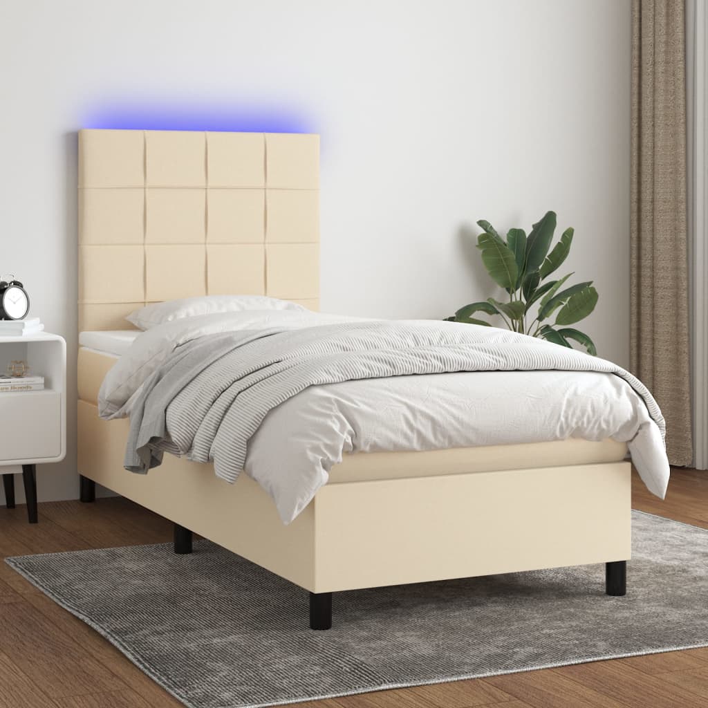 Boxspring met matras en LED stof crèmekleurig 90x190 cm