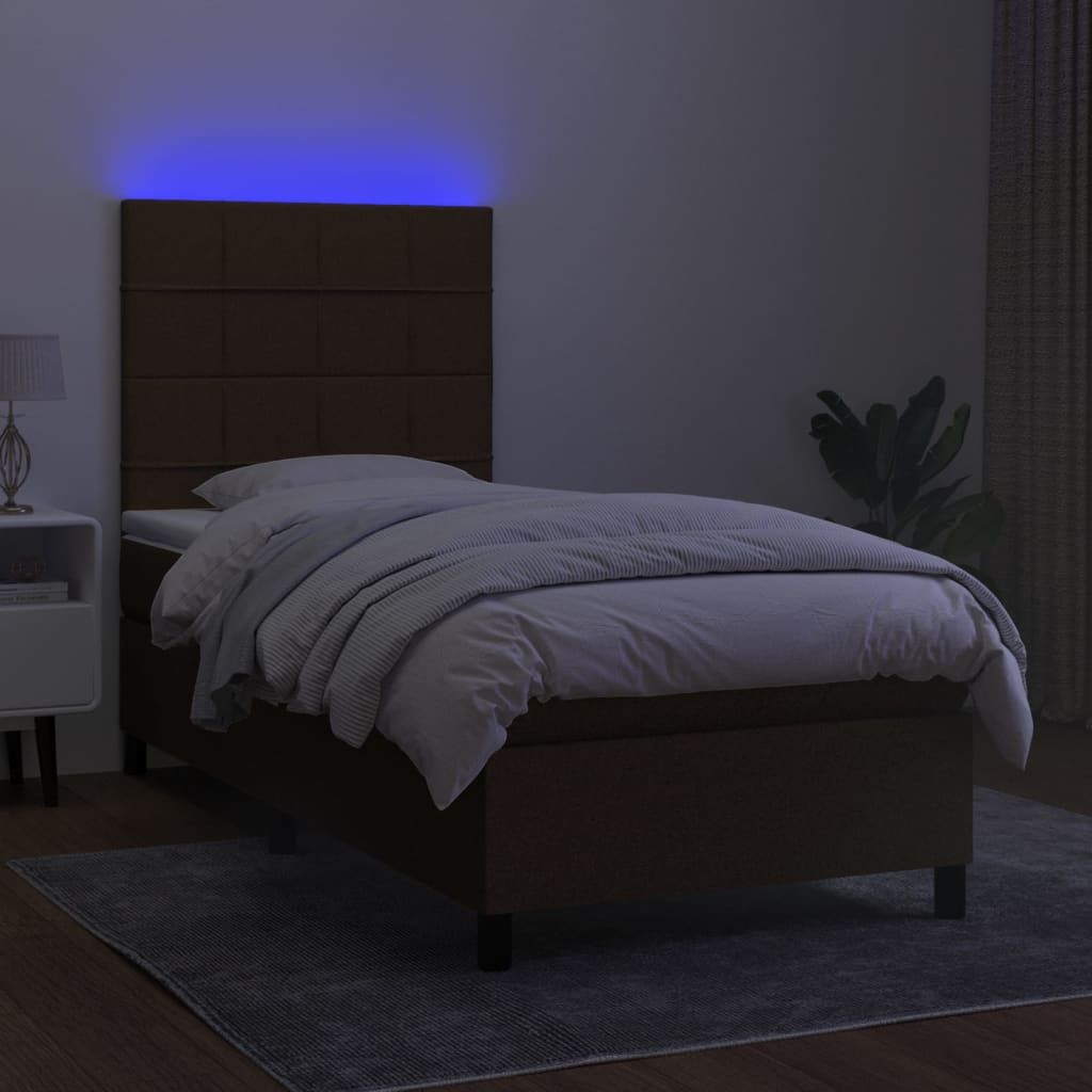 Boxspring met matras en LED stof donkerbruin 80x200 cm