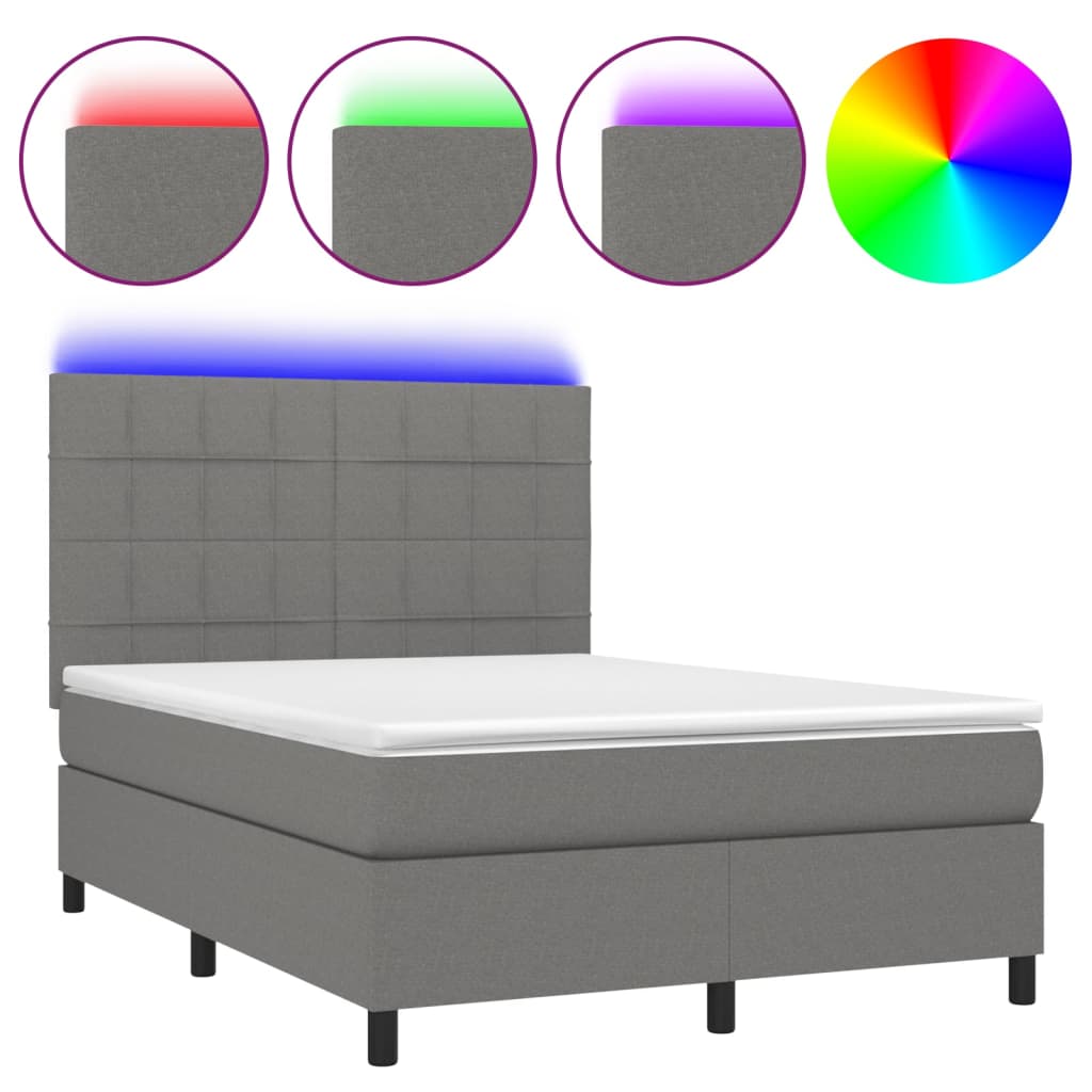 Boxspring met matras en LED stof donkergrijs 140x190 cm Bedden & bedframes | Creëer jouw Trendy Thuis | Gratis bezorgd & Retour | Trendy.nl