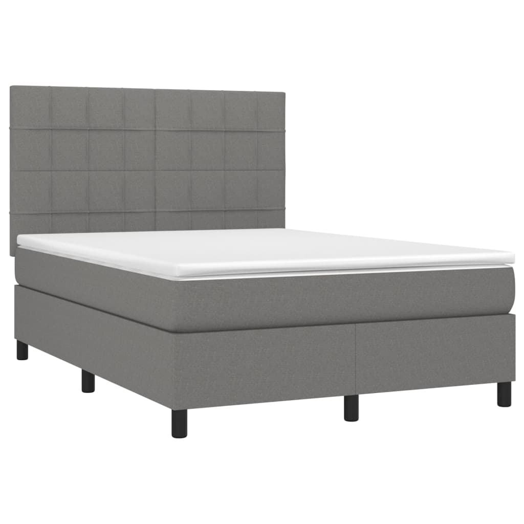 Boxspring met matras en LED stof donkergrijs 140x190 cm Bedden & bedframes | Creëer jouw Trendy Thuis | Gratis bezorgd & Retour | Trendy.nl