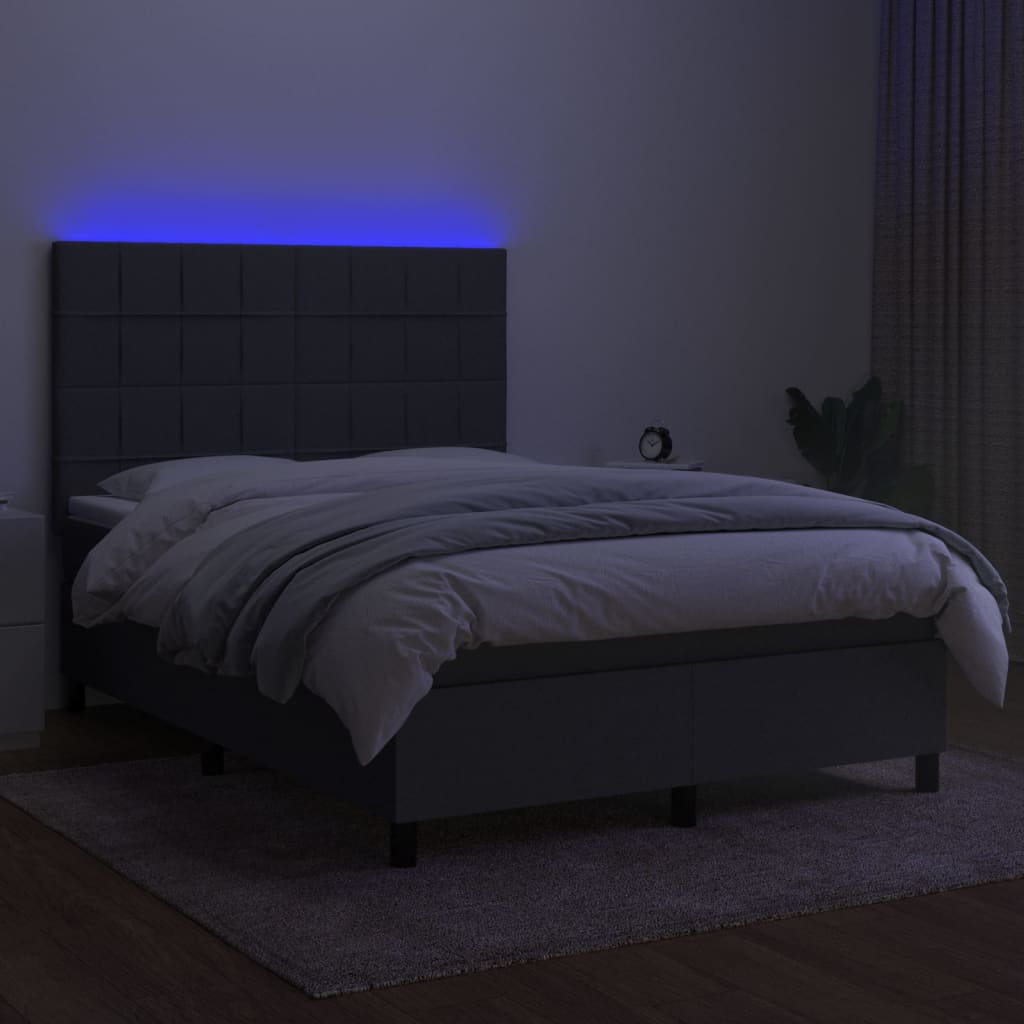 Boxspring met matras en LED stof donkergrijs 140x190 cm Bedden & bedframes | Creëer jouw Trendy Thuis | Gratis bezorgd & Retour | Trendy.nl