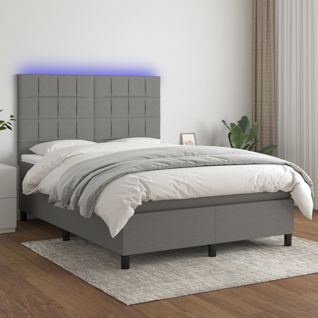 Boxspring met matras en LED stof donkergrijs 140x190 cm Bedden & bedframes | Creëer jouw Trendy Thuis | Gratis bezorgd & Retour | Trendy.nl