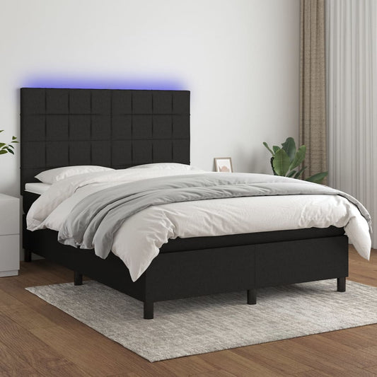 Boxspring met matras en LED stof zwart 140x190 cm Bedden & bedframes | Creëer jouw Trendy Thuis | Gratis bezorgd & Retour | Trendy.nl