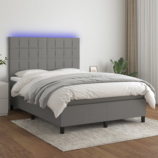 Boxspring met matras en LED stof donkergrijs 140x200 cm Bedden & bedframes | Creëer jouw Trendy Thuis | Gratis bezorgd & Retour | Trendy.nl