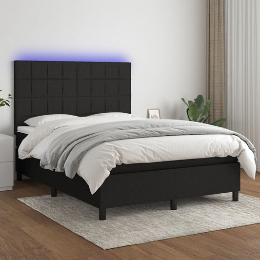 Boxspring met matras en LED stof zwart 140x200 cm Bedden & bedframes | Creëer jouw Trendy Thuis | Gratis bezorgd & Retour | Trendy.nl