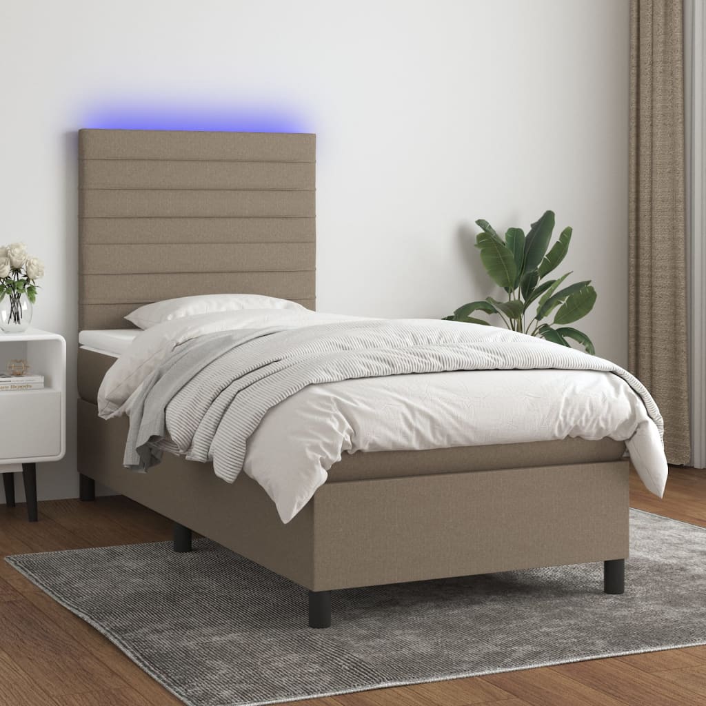 Boxspring met matras en LED stof taupe 80x200 cm