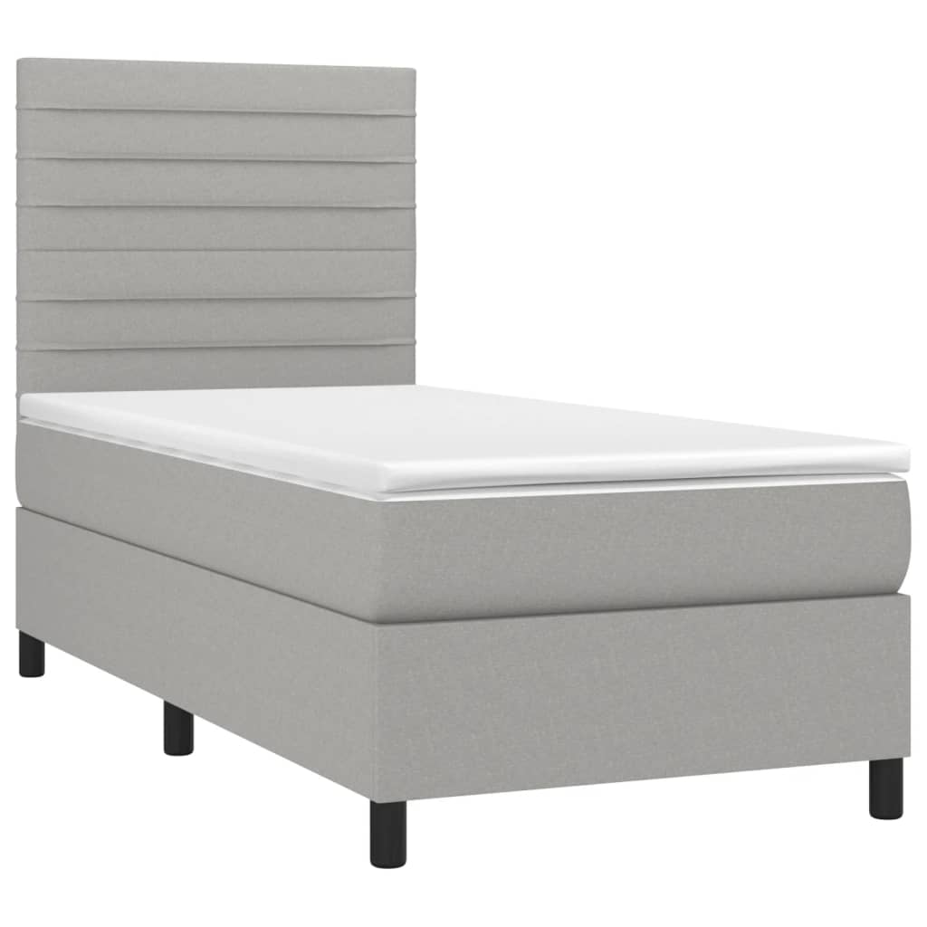 Boxspring met matras en LED stof lichtgrijs 90x190 cm Bedden & bedframes | Creëer jouw Trendy Thuis | Gratis bezorgd & Retour | Trendy.nl