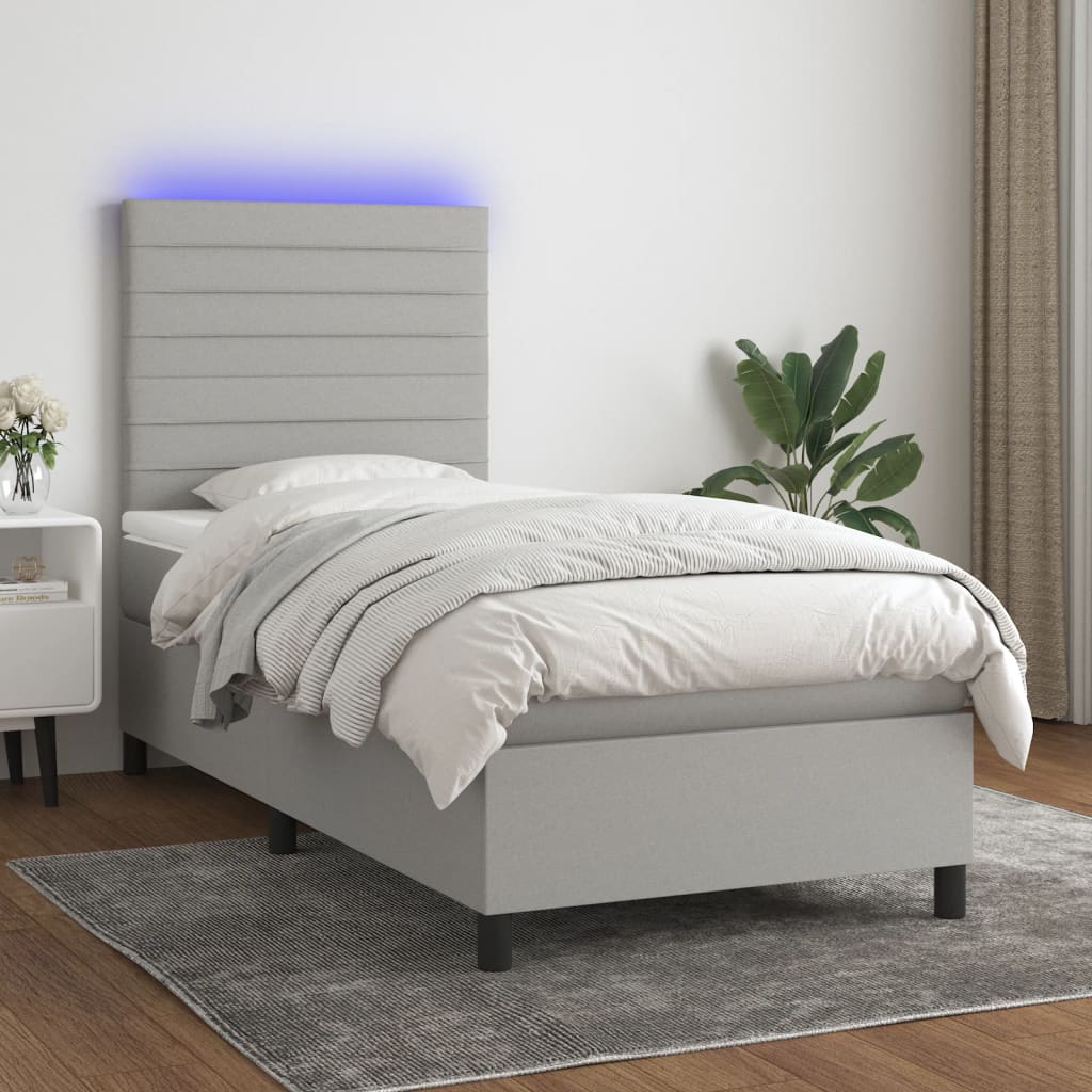 Boxspring met matras en LED stof lichtgrijs 90x190 cm Bedden & bedframes | Creëer jouw Trendy Thuis | Gratis bezorgd & Retour | Trendy.nl