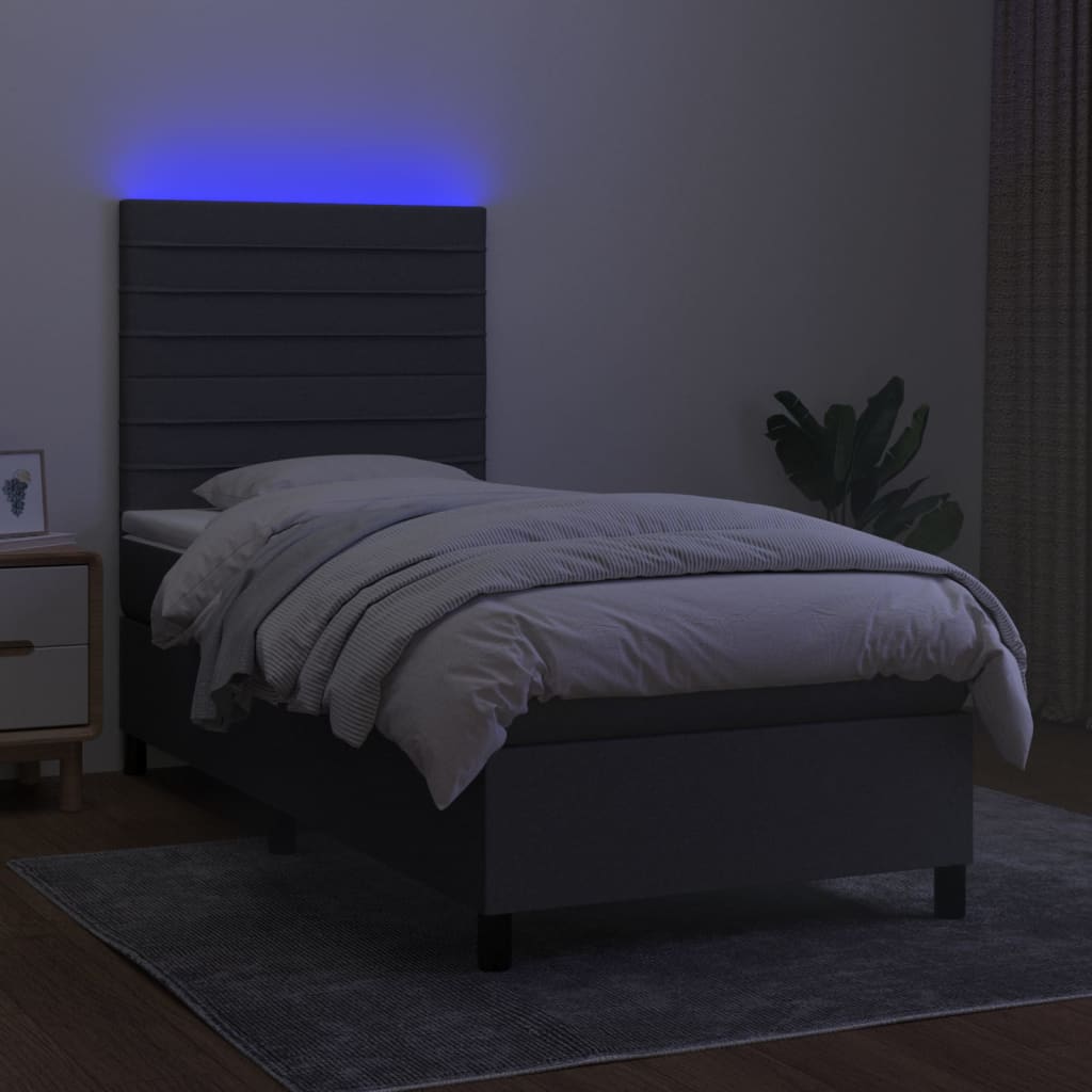 Boxspring met matras en LED stof donkergrijs 90x190 cm Bedden & bedframes | Creëer jouw Trendy Thuis | Gratis bezorgd & Retour | Trendy.nl