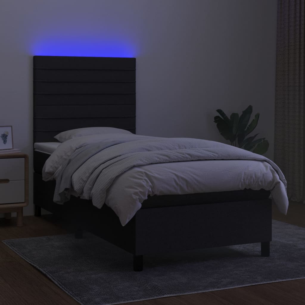 Boxspring met matras en LED stof zwart 90x190 cm Bedden & bedframes | Creëer jouw Trendy Thuis | Gratis bezorgd & Retour | Trendy.nl