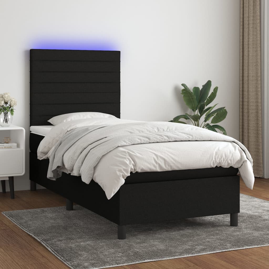 Boxspring met matras en LED stof zwart 90x190 cm Bedden & bedframes | Creëer jouw Trendy Thuis | Gratis bezorgd & Retour | Trendy.nl