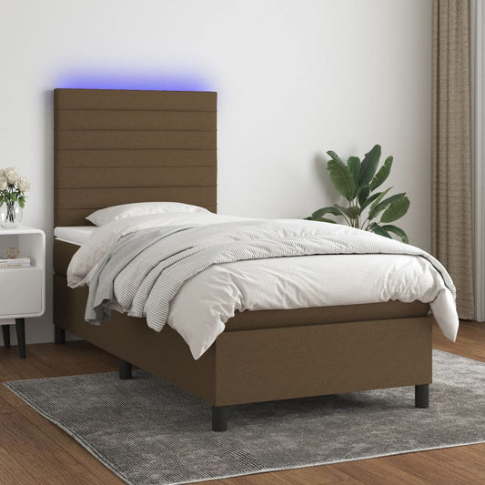 Boxspring met matras en LED stof donkerbruin 90x190 cm