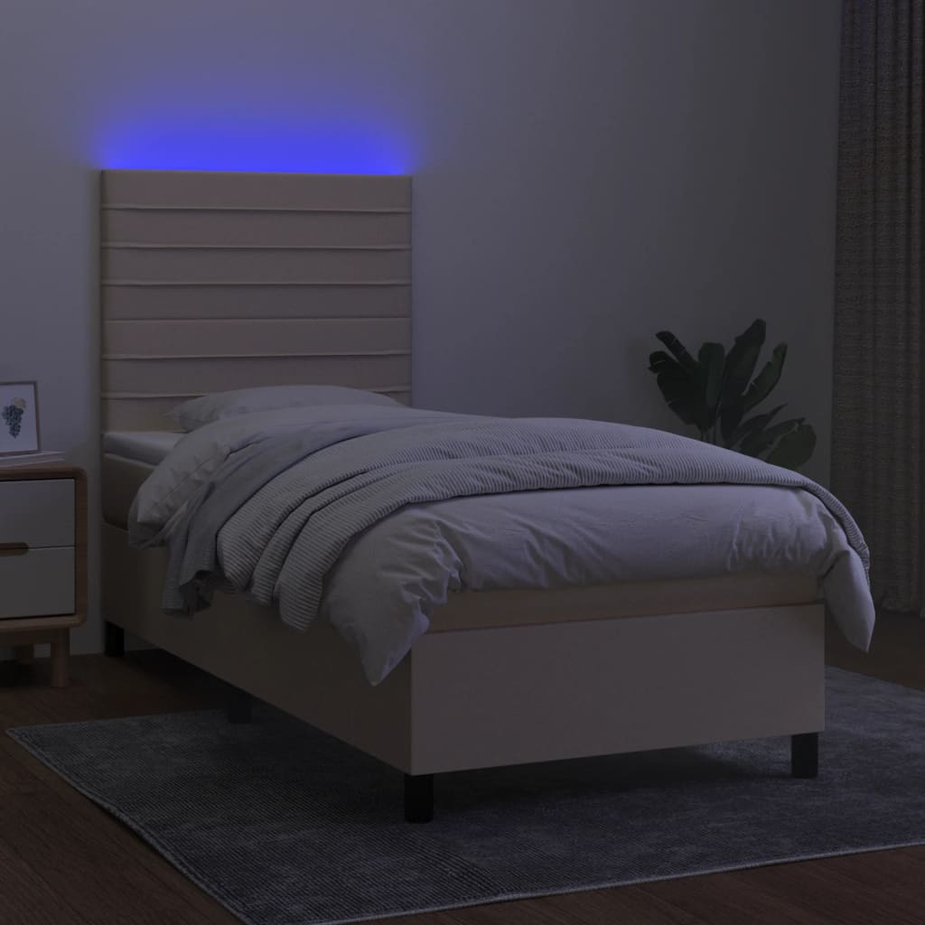 Boxspring met matras en LED stof crèmekleurig 90x190 cm