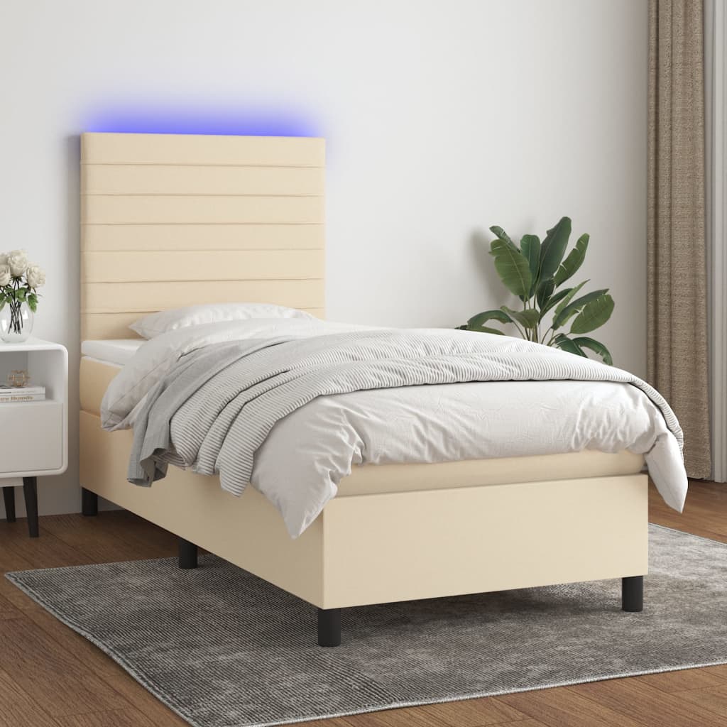 Boxspring met matras en LED stof crèmekleurig 90x190 cm