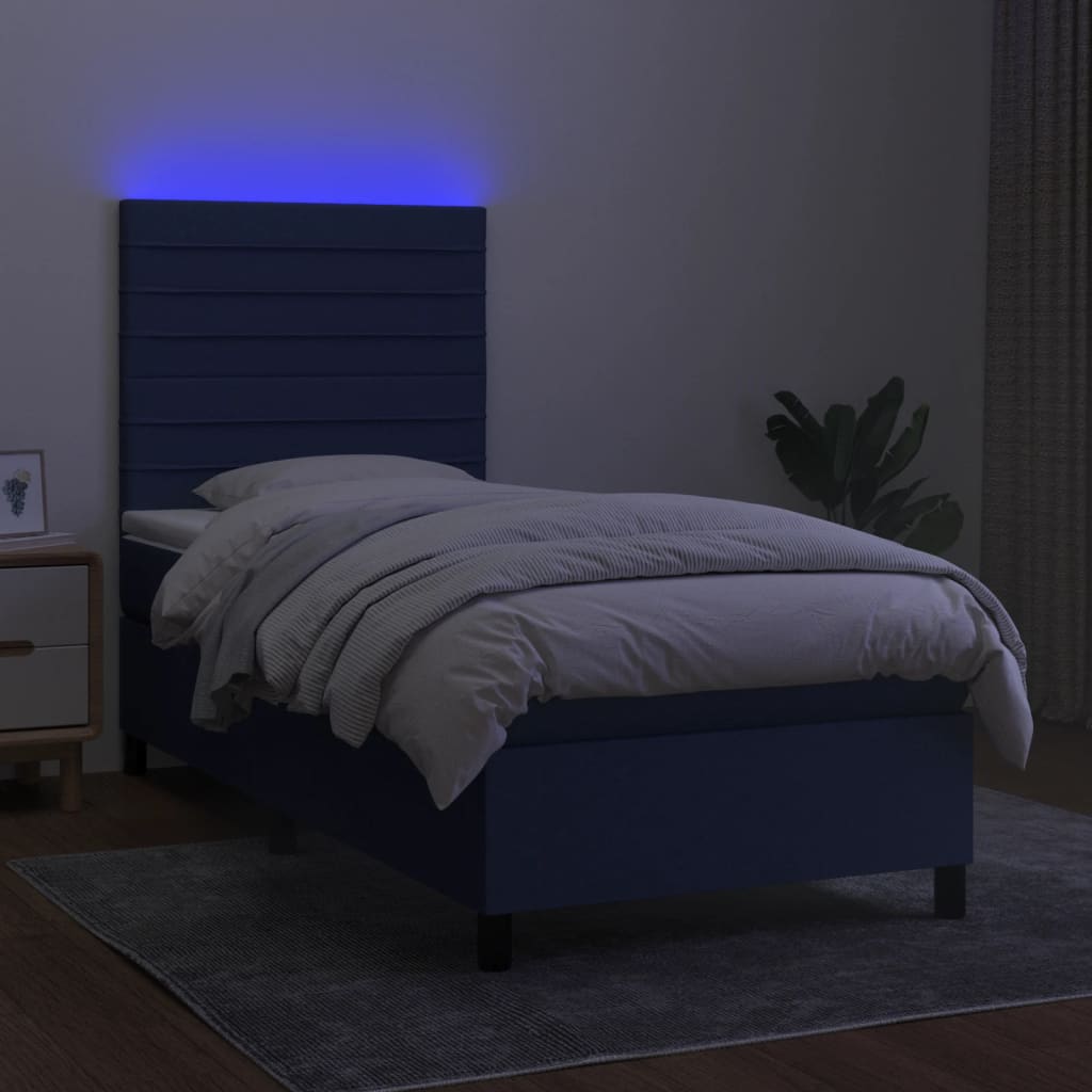 Boxspring met matras en LED stof blauw 90x190 cm