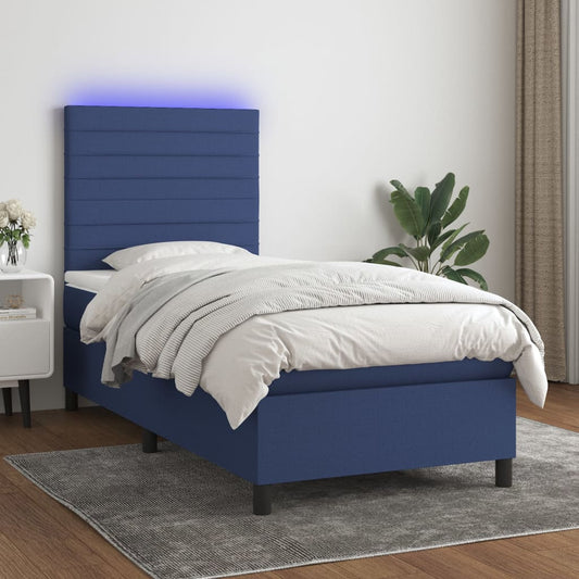 Boxspring met matras en LED stof blauw 90x190 cm