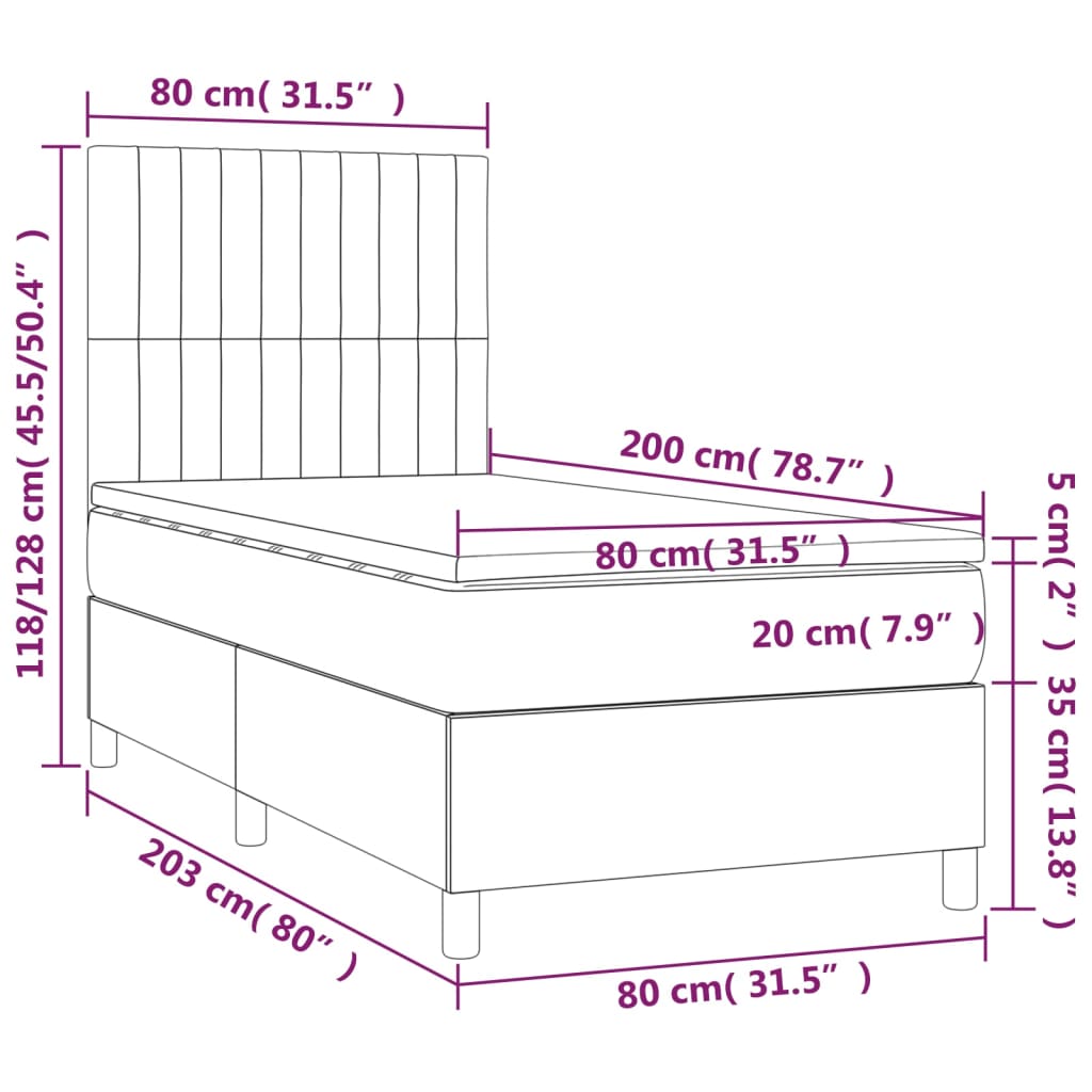 Boxspring met matras en LED stof taupe 80x200 cm