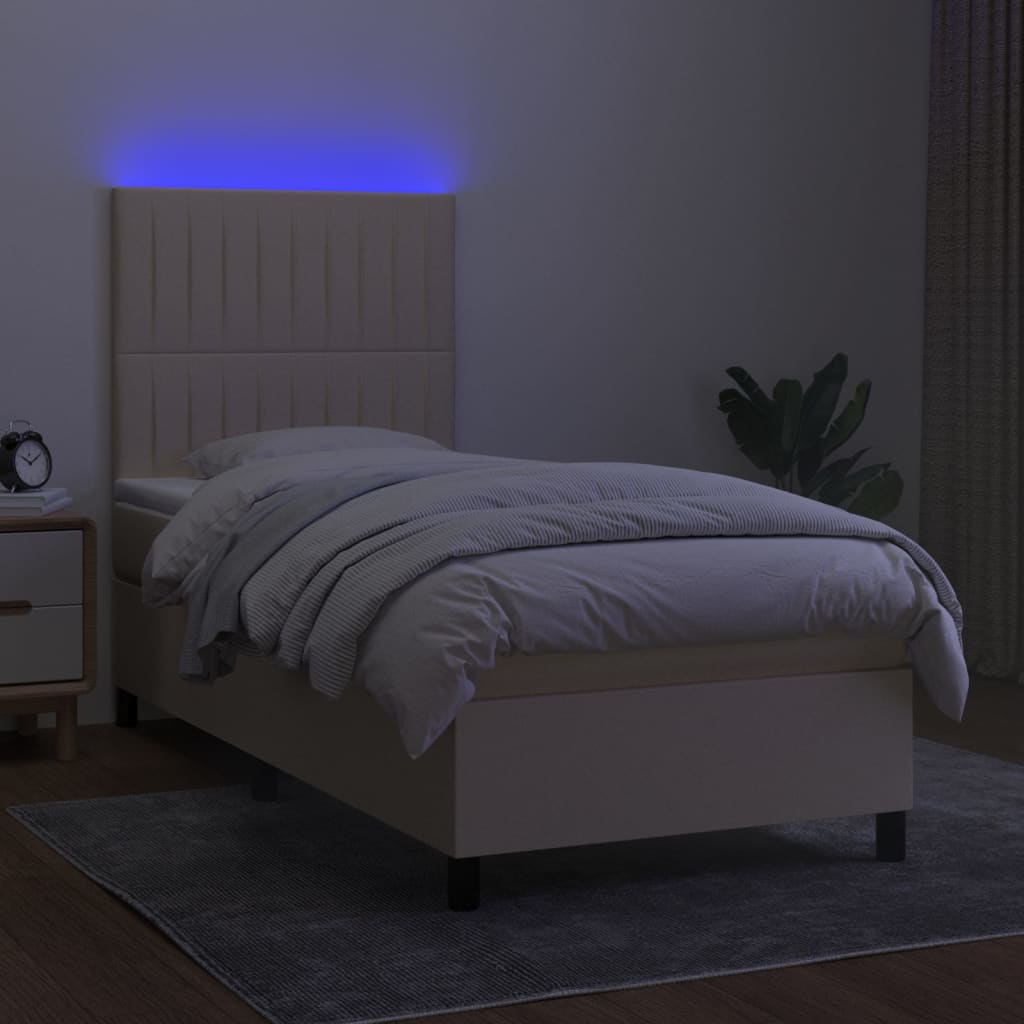 Boxspring met matras en LED stof crèmekleurig 90x190 cm