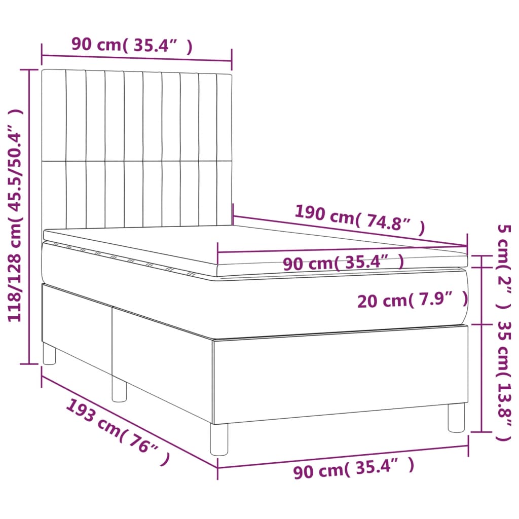 Boxspring met matras en LED stof crèmekleurig 90x190 cm