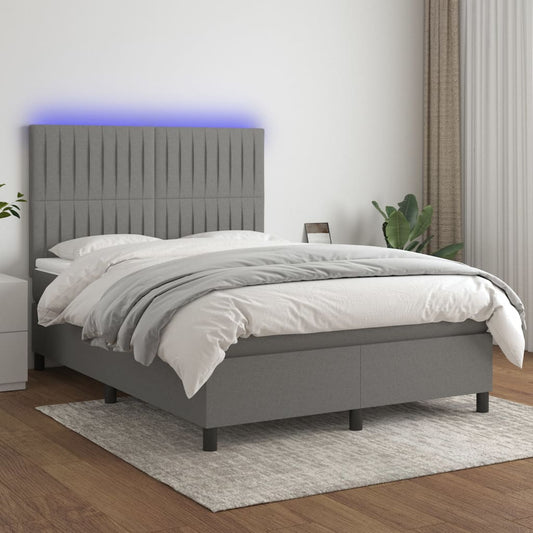 Boxspring met matras en LED stof donkergrijs 140x190 cm Bedden & bedframes | Creëer jouw Trendy Thuis | Gratis bezorgd & Retour | Trendy.nl