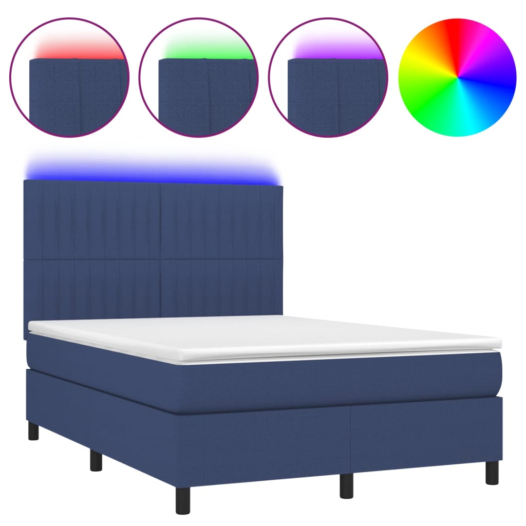 Boxspring met matras en LED stof blauw 140x190 cm Bedden & bedframes | Creëer jouw Trendy Thuis | Gratis bezorgd & Retour | Trendy.nl