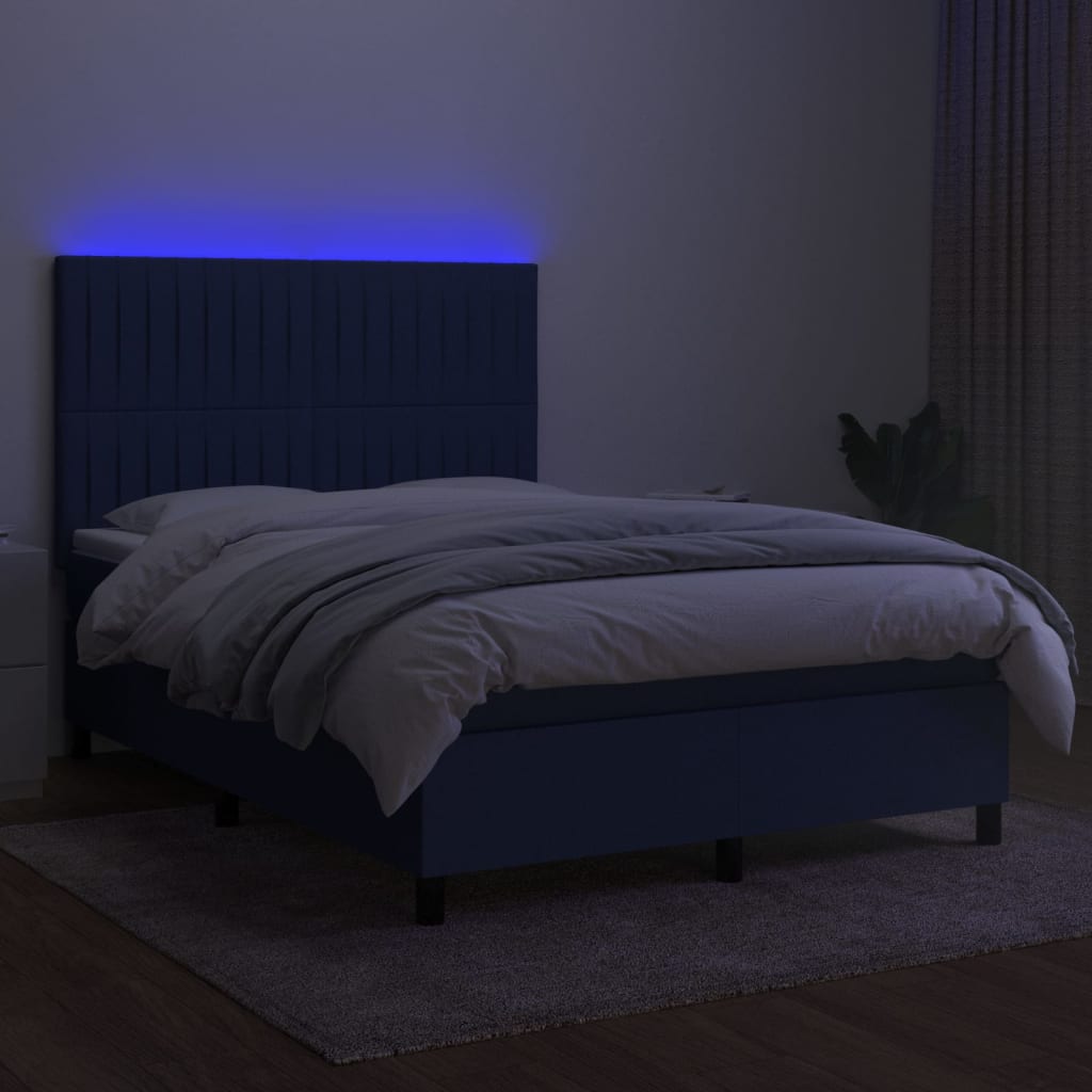 Boxspring met matras en LED stof blauw 140x190 cm Bedden & bedframes | Creëer jouw Trendy Thuis | Gratis bezorgd & Retour | Trendy.nl