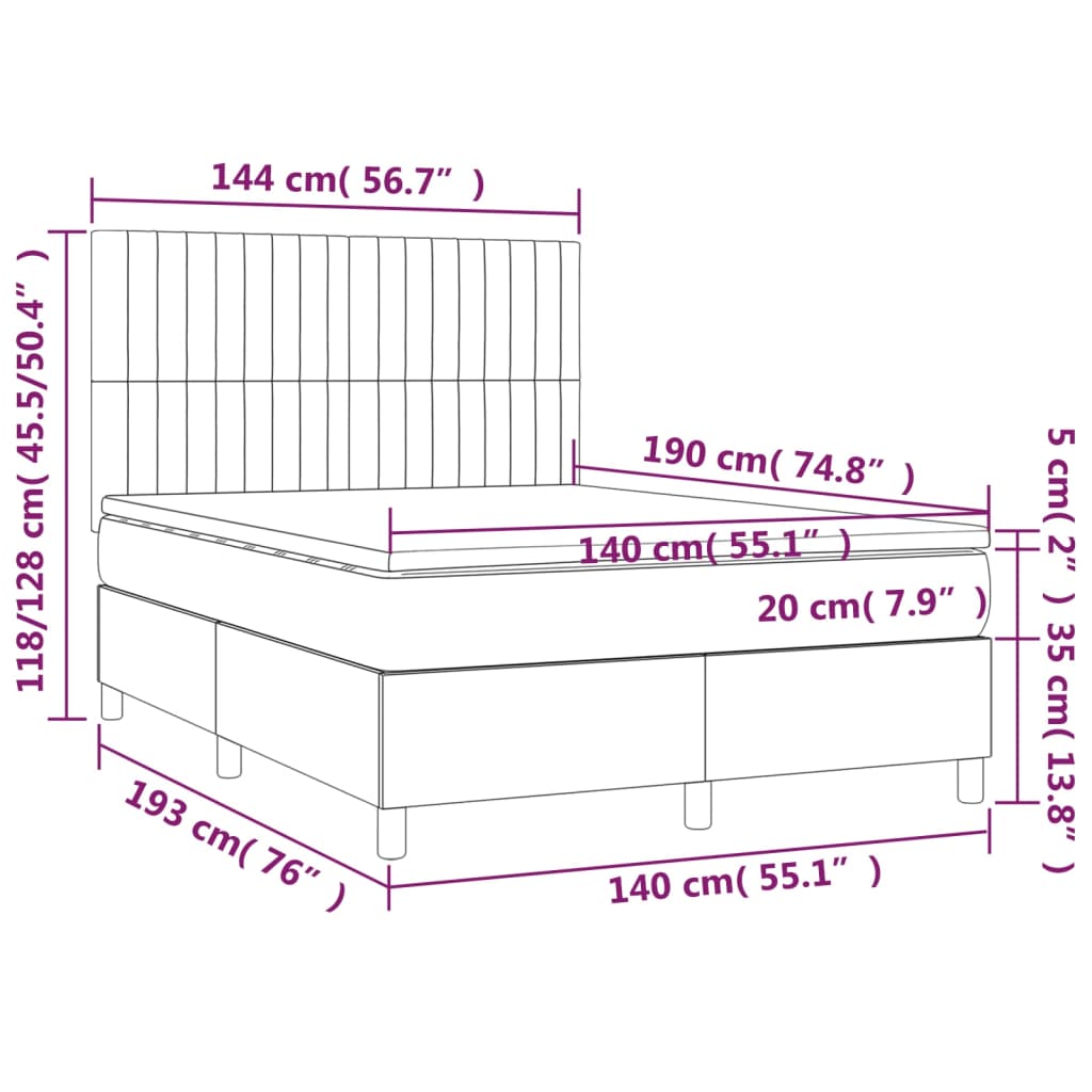 Boxspring met matras en LED stof blauw 140x190 cm Bedden & bedframes | Creëer jouw Trendy Thuis | Gratis bezorgd & Retour | Trendy.nl