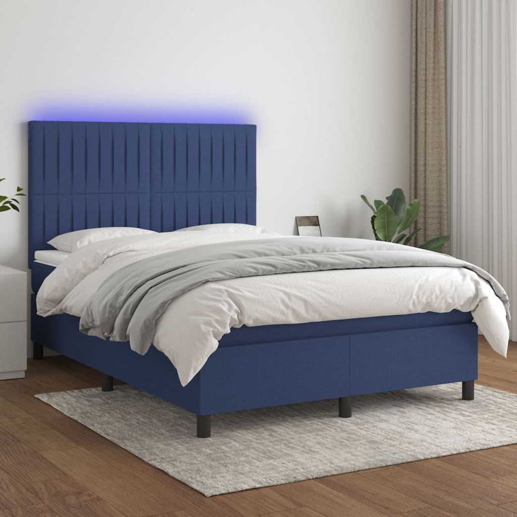 Boxspring met matras en LED stof blauw 140x190 cm Bedden & bedframes | Creëer jouw Trendy Thuis | Gratis bezorgd & Retour | Trendy.nl