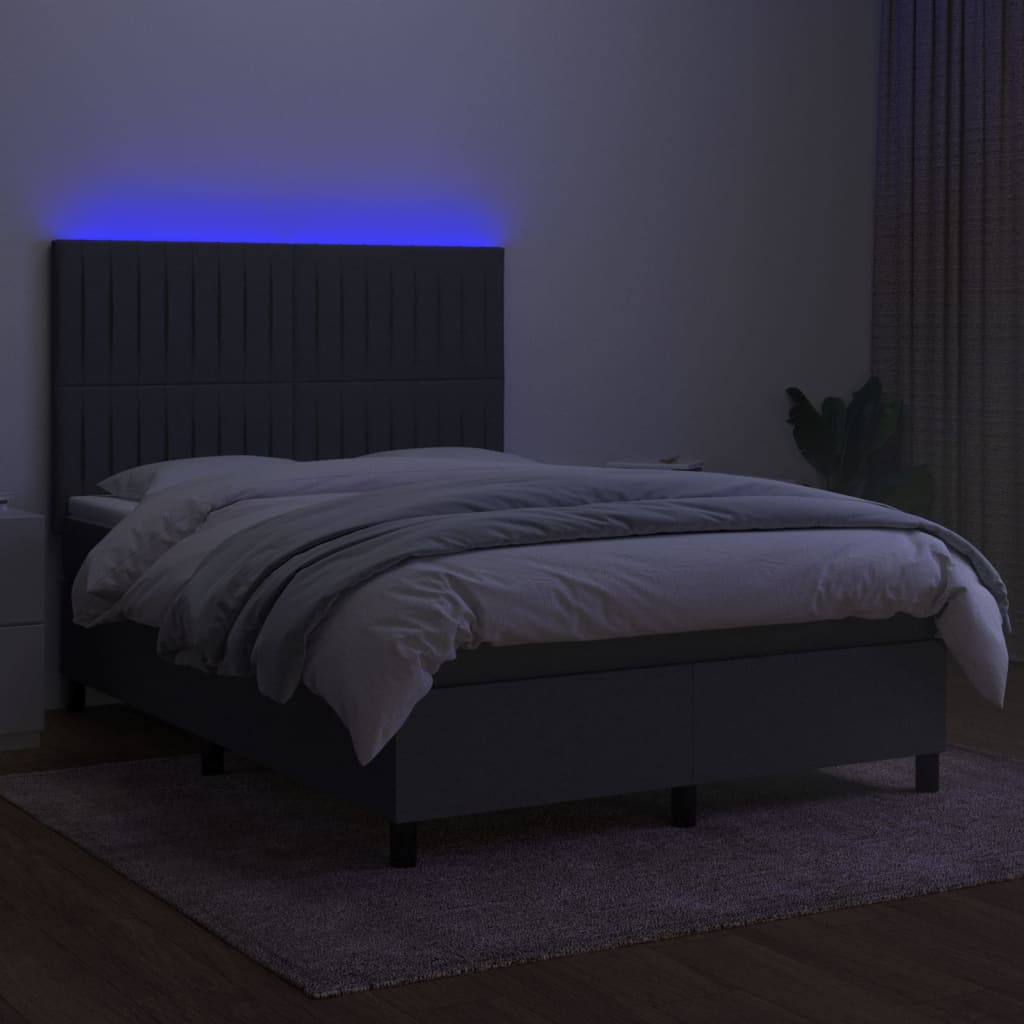 Boxspring met matras en LED stof donkergrijs 140x200 cm Bedden & bedframes | Creëer jouw Trendy Thuis | Gratis bezorgd & Retour | Trendy.nl