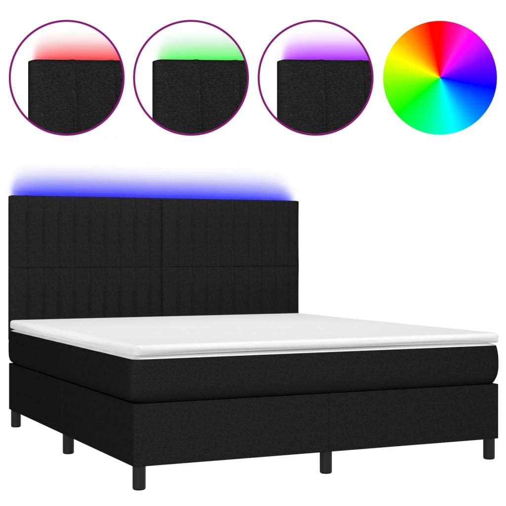 Boxspring met matras en LED stof zwart 180x200 cm Bedden & bedframes | Creëer jouw Trendy Thuis | Gratis bezorgd & Retour | Trendy.nl