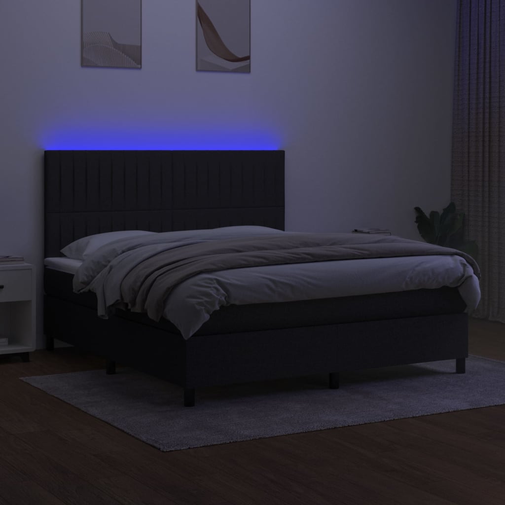 Boxspring met matras en LED stof zwart 180x200 cm Bedden & bedframes | Creëer jouw Trendy Thuis | Gratis bezorgd & Retour | Trendy.nl