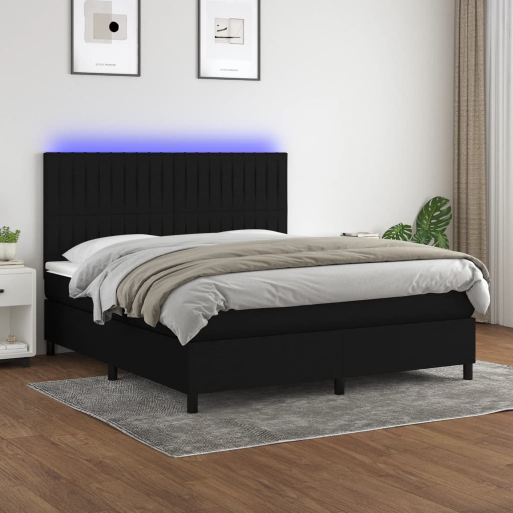 Boxspring met matras en LED stof zwart 180x200 cm Bedden & bedframes | Creëer jouw Trendy Thuis | Gratis bezorgd & Retour | Trendy.nl