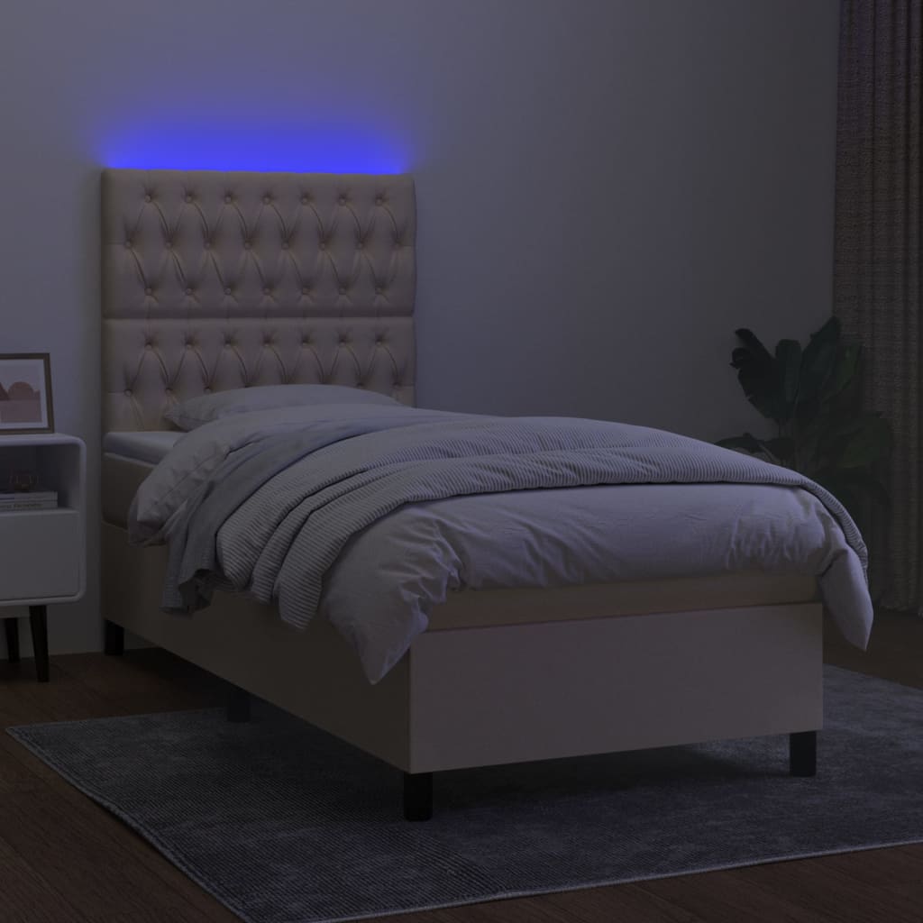 Boxspring met matras en LED stof crèmekleurig 80x200 cm